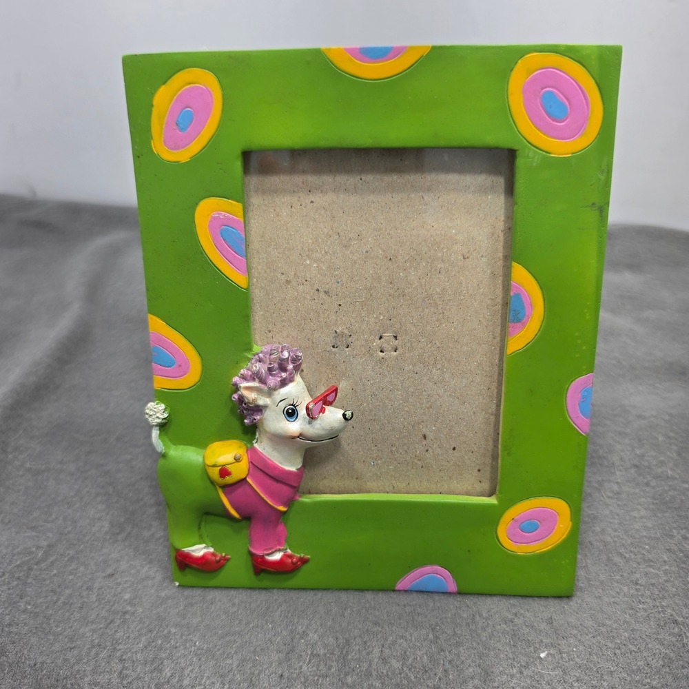 Retro Kitsch Green Poodle Picture Frame 3D Relief Dog 3x5 Photo Tabletop Decor